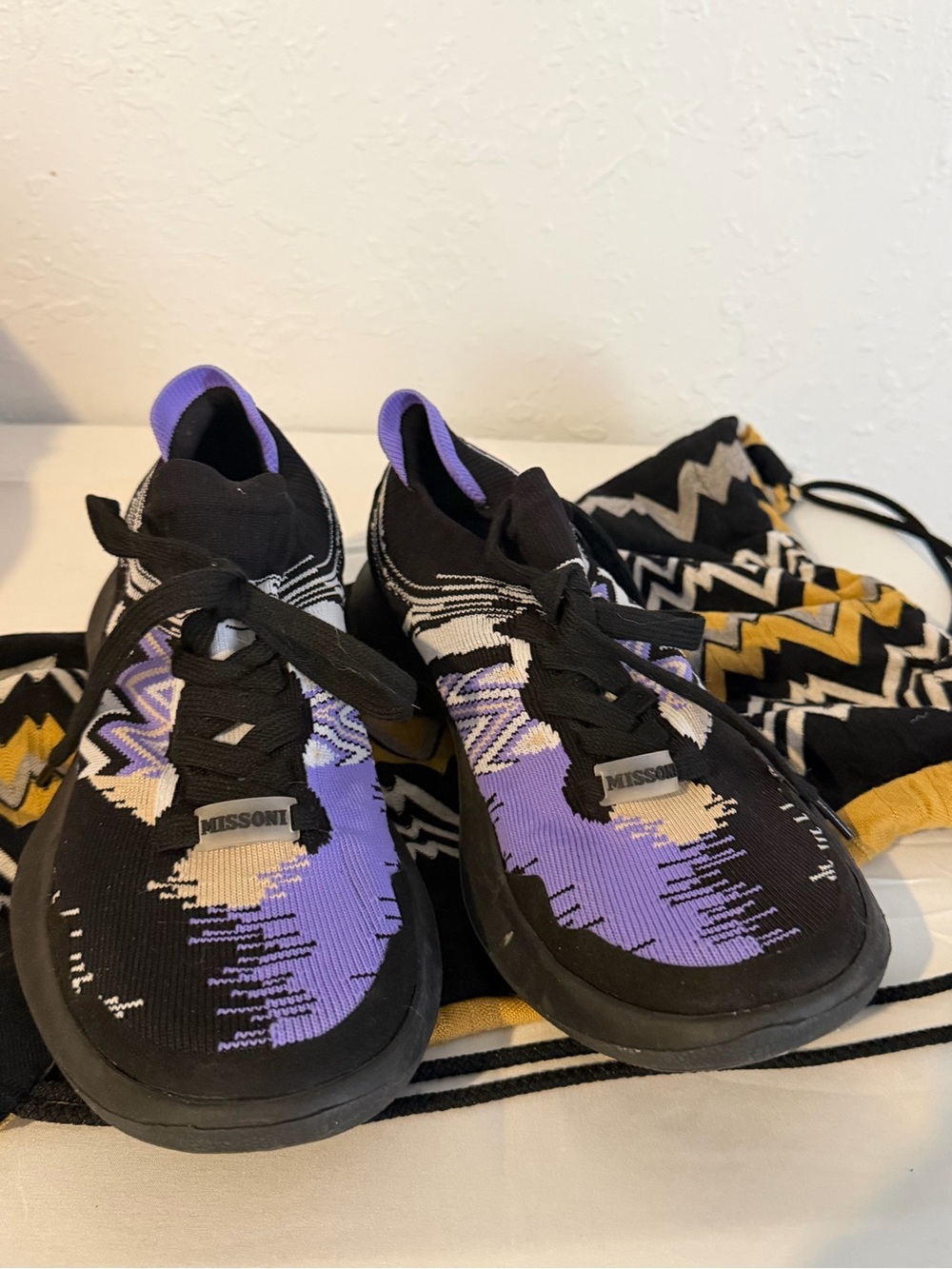 Missoni Women Black, Purple and Yellow Knit Sneakers Retail 300+